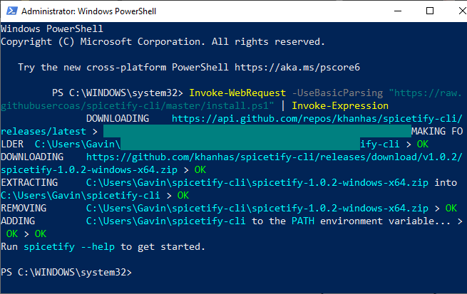 spicetify تشغيل أمر powershell تنزيل