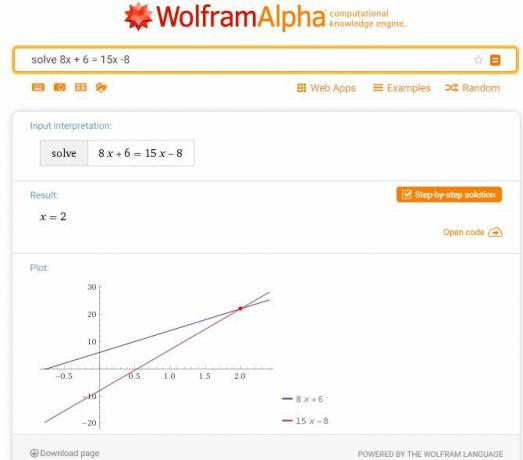 Wolfram ألفا المعادلة حلالا