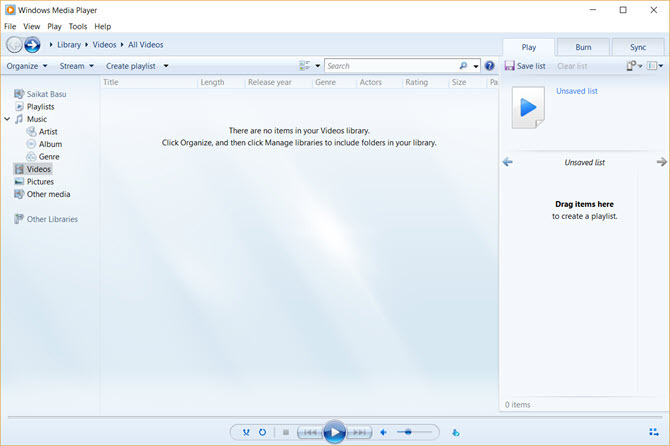 واجهة Windows Media Player 12