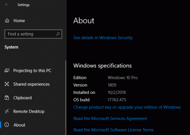 إعدادات مواصفات Windows 10