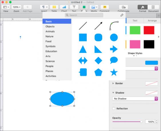 إدراج الشكل في Pages على Mac