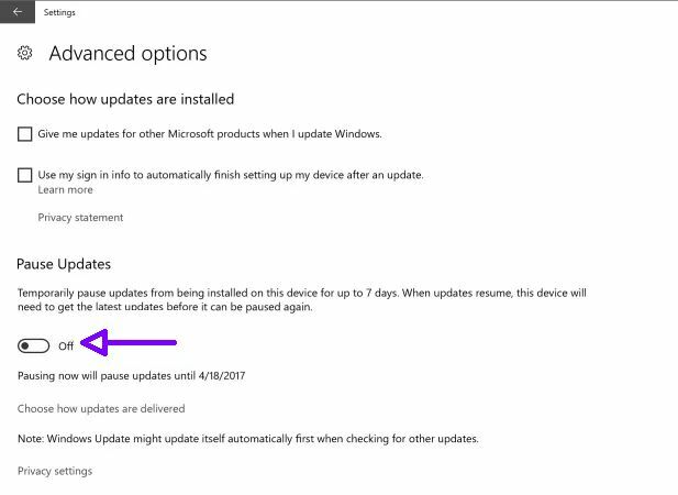 يقدم Windows 10 Creators Update زر تحديث توقف مؤقت جديد Windows 10 Creators Pause Update