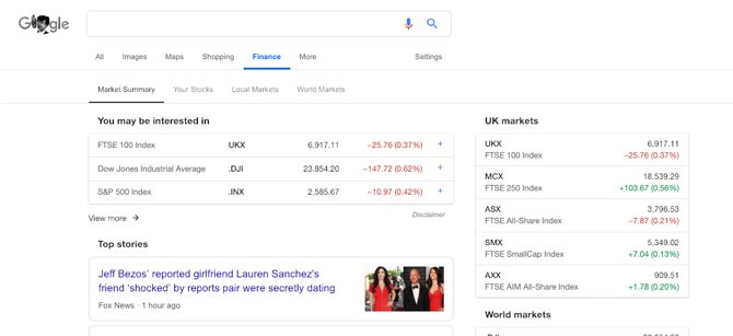 لقطة شاشة ل Google Finance