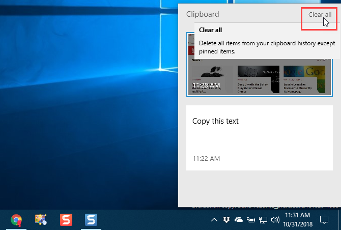 امسح كل محفوظات الحافظة على الحافظة في نظام التشغيل Windows 10