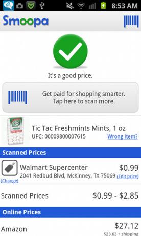 احصل على أموال مقابل التسوق بشكل أكثر ذكاءً مع Smoopa [Android 1.6+ و iOS] التحقق من سعر smoopa