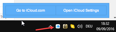 رمز لوحة تحكم iCloud في لقطة شاشة صينية النظام