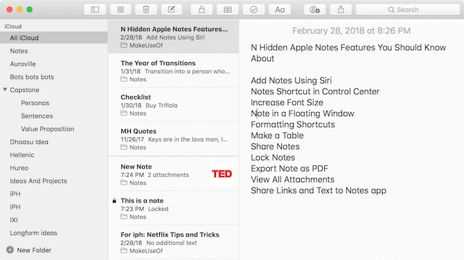 ميزات Apple Notes - حجم الخط