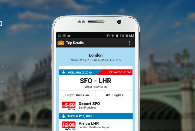 مثال لتطبيق TripIt للجوال