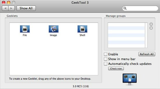 GeekTool - عرض معلومات النظام على نظام Mac في تفضيلات النمط 01c GeekTool 3