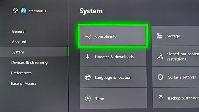 قائمة معلومات وحدة تحكم Xbox One