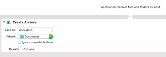 تطبيق Automator لإنشاء أرشيف من الملفات المحددة على Mac
