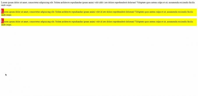 لقطة شاشة لإخراج الكود مع بعض نصوص lorem ipsum.