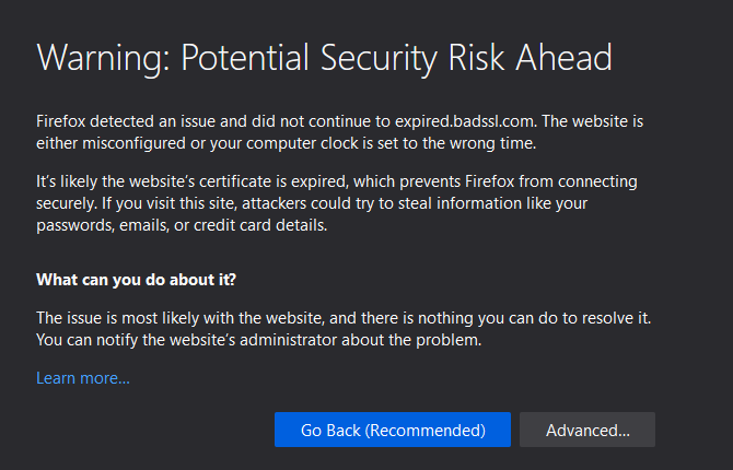 خطأ في شهادة Firefox