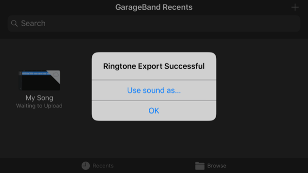 اكتمال تصدير التطبيق GarageBand