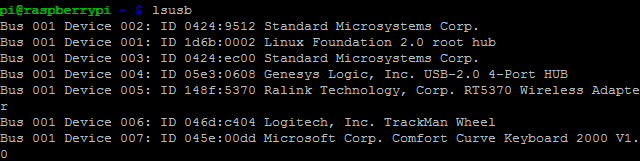استخدم lsusb لمعرفة المزيد عن أجهزة USB المتصلة بـ Raspberry Pi