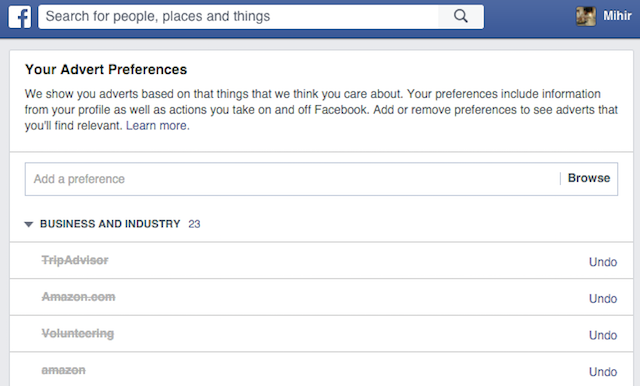 فيسبوك - تفضيلات الإعلان - الاهتمامات - الرئيسية