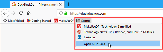افتح جميع الإشارات المرجعية في علامات التبويب في Firefox