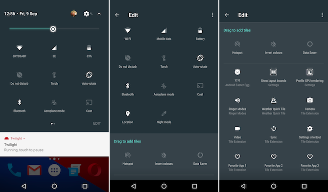 Android Nougat Quick Access Bar تعديل وإعادة تنظيم