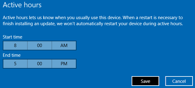 ساعات عمل Windows 10 النشطة