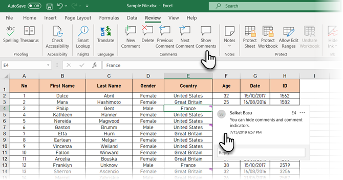 إظهار كل التعليقات في Excel