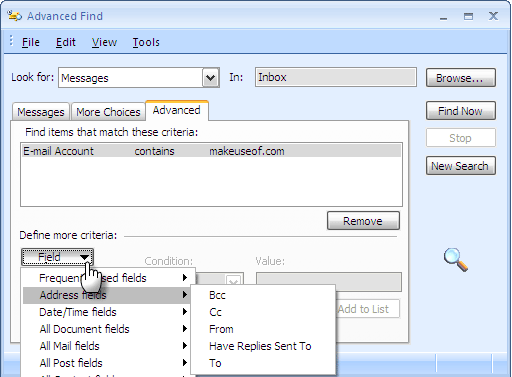 6 طرق للبحث عن رسائل البريد الإلكتروني في برنامج Outlook 2007 Search Search10