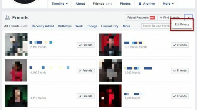 إخفاء قائمة أصدقاء Facebook