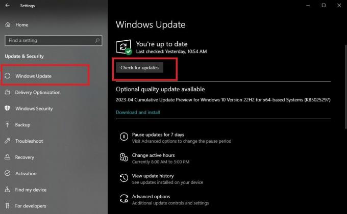 Windows Update والتحقق من وجود تحديث