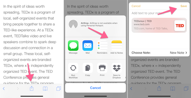 ميزات Apple Notes - حفظ في الملاحظات