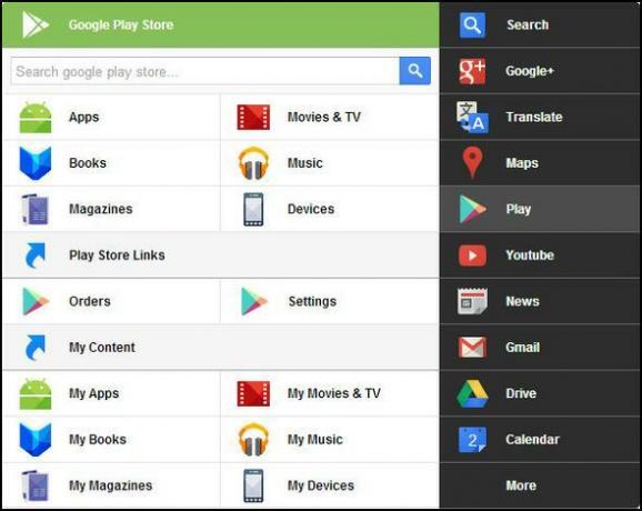 القائمة السوداء: الوصول إلى جميع خدمات Google من خلال قائمة واحدة [Chrome] Play Store