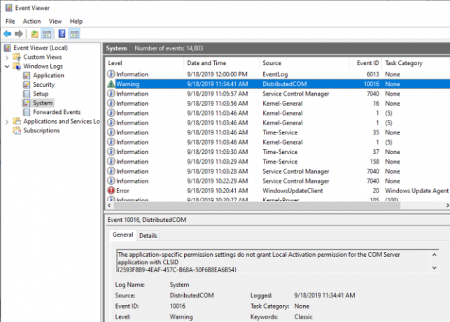 خطأ dcom 10016 عارض الأحداث