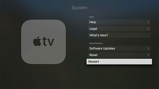 أعد تشغيل Apple TV