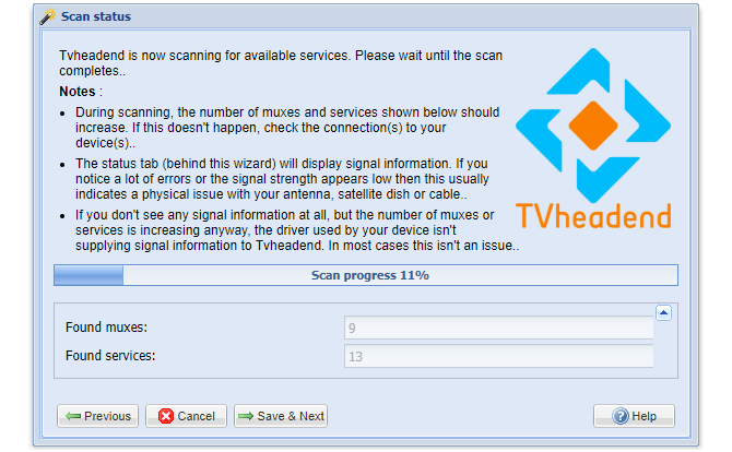 مسح قناة تكوين الويب Tvheadend