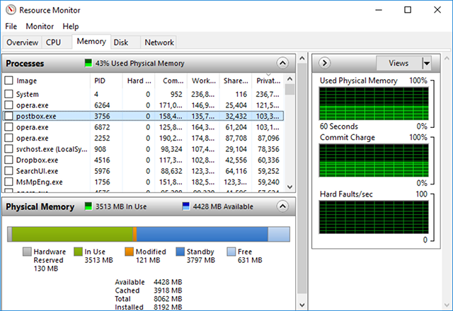 نظرة عامة حول استخدام ذاكرة Resource Monitor