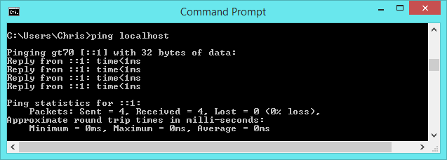 0ms ping إلى localhost