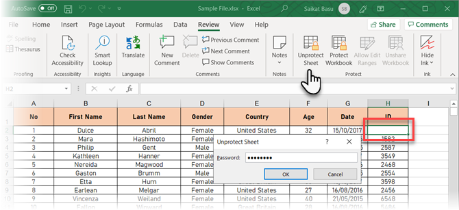 انقر فوق إلغاء حماية الورقة في Excel