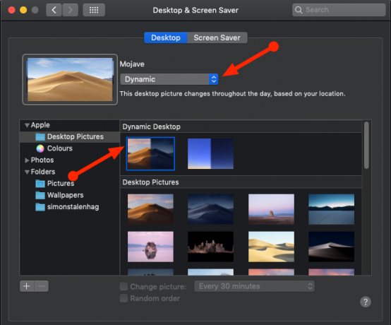 إعدادات macOS Mojave الديناميكية لسطح المكتب