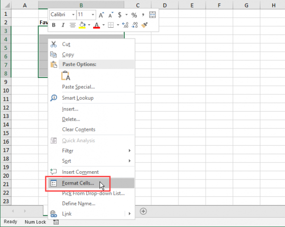 حدد تنسيق الخلايا من قائمة السياق في Excel
