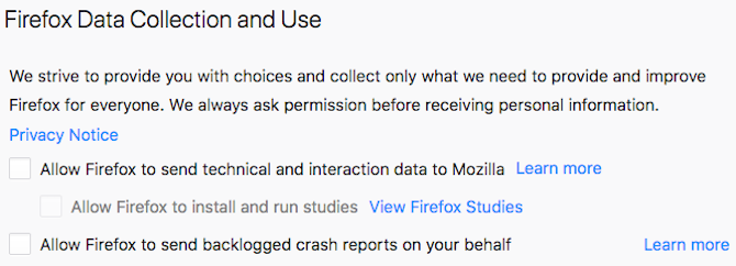 فايرفوكس تعطيل جمع البيانات