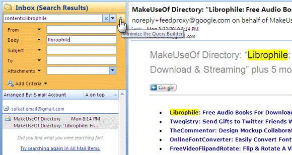 6 طرق للبحث عن رسائل البريد الإلكتروني في برنامج Outlook 2007 البحث الفوري 4