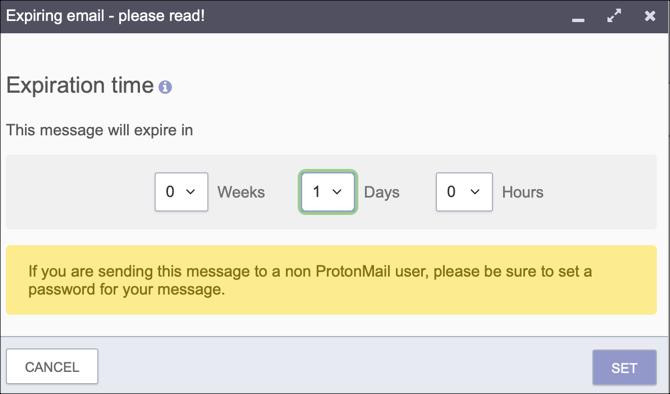 انتهاء صلاحية البريد الإلكتروني ProtonMail