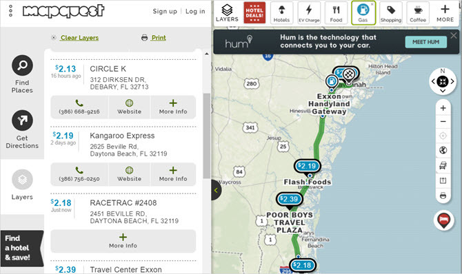 Mapquest مخطط غاز الشبكة