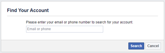 ابحث عن حسابك على Facebook باستخدام عنوان بريد إلكتروني أو رقم هاتف.