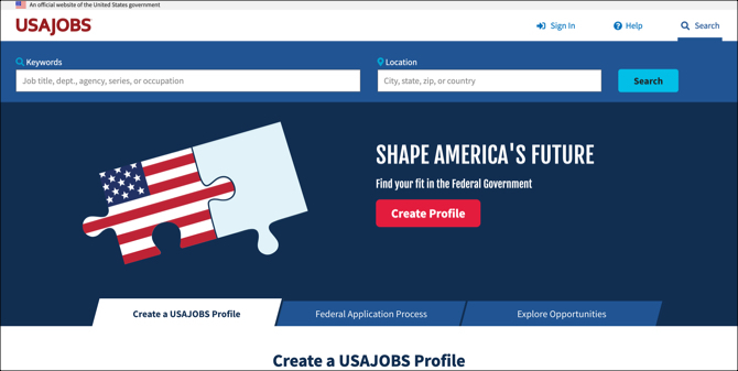 USAJOBS البحث عن وظيفة الصفحة الرئيسية