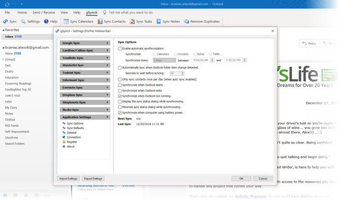 مزامنة تقويم Google مع Outlook باستخدام gSyncit