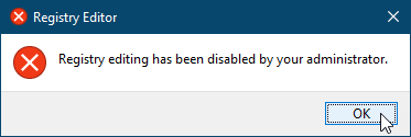 تم تعطيل تحرير التسجيل بواسطة رسالة المسؤول في Windows 10