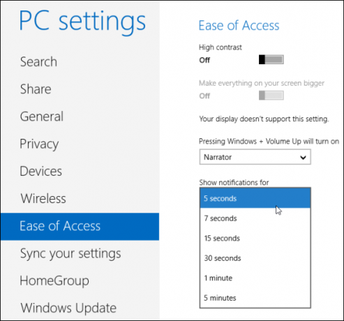 إدارة الإعلامات في Windows 8 windows 8 تتحكم في مهلة الإعلام