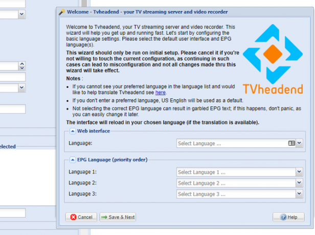 Tvheadend Web الإعداد الأولي