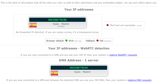 اختبار IP Leak في VPN في إسبانيا