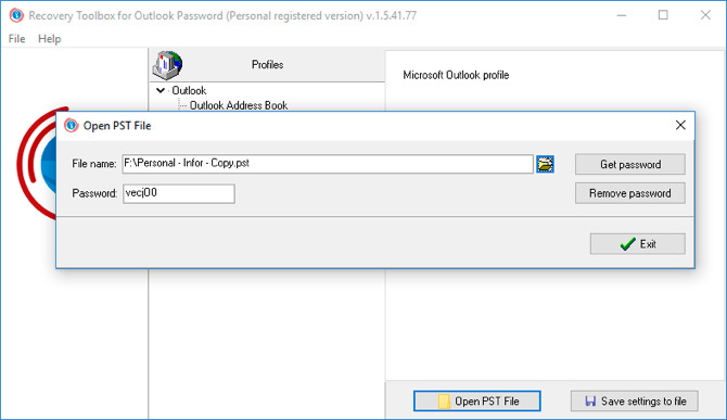 صندوق أدوات الاسترداد لبرنامج Outlook Password Recovery