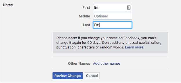 كيفية تغيير اسم Facebook الخاص بك تغيير اسم Facebook 1